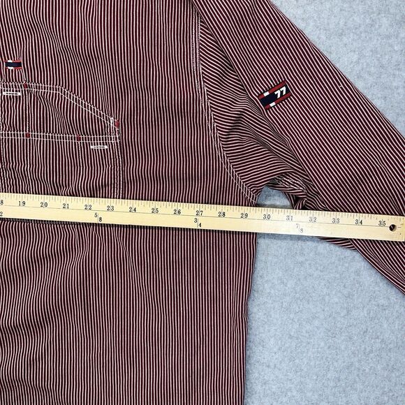 VTG Bugle Boy 77 Button Up Shirt Men 3XL Red White Pockets Striped Logo Y2K - Picture 8 of 12